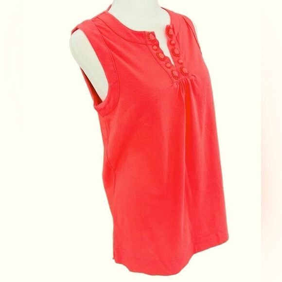 Jones New York Sport  coral  sleeveless split neck top with bead accent size M. - Picture 5 of 6